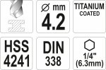 Vrták na kov TITAN 1/4" 4,2mm