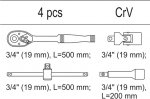 Vložka do zásuvky - sada ráčen a nástavců, 3/4", 4ks